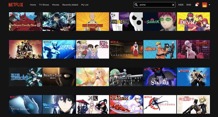Netflix anime series or movies category codes