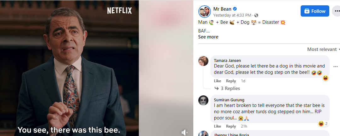 Is this the bee Amber's dog stepped on?”: Fans Connect Rowan Atkinson's  Latest Netflix Series to the Amber Heard Meme - Netflix Junkie